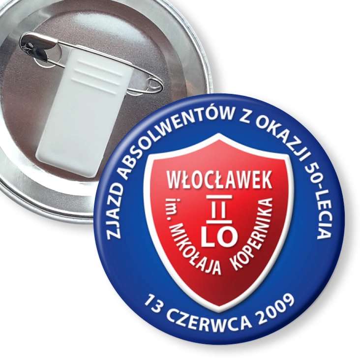 przypinka z żabką i agrafką Włocławek II LO