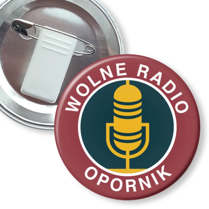 przypinka z żabką i agrafką Wolne Radio Opornik
