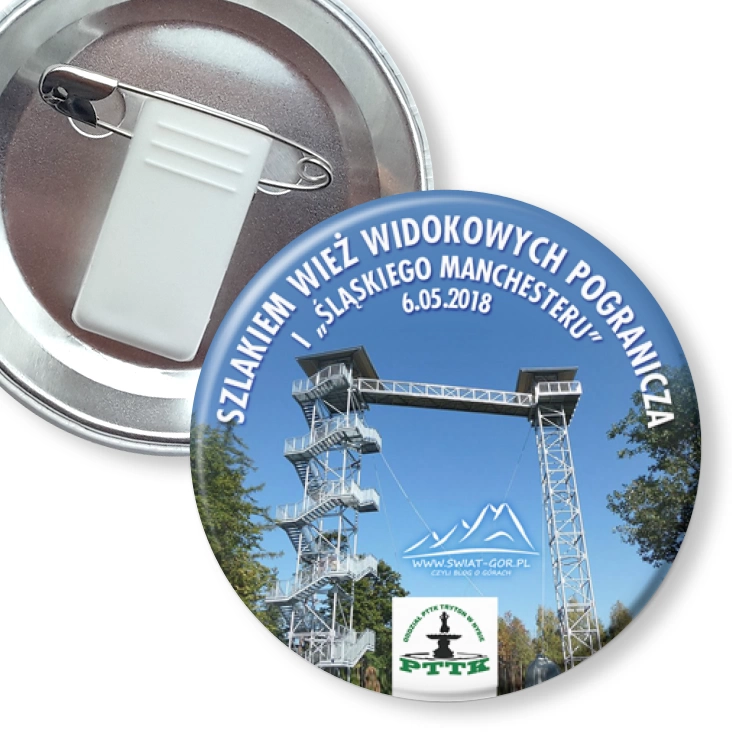 przypinka z żabką i agrafką Wycieczka kolejką wąskotorową