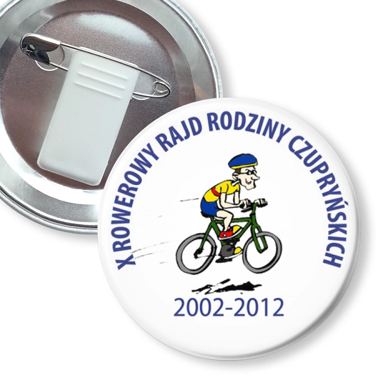przypinka z żabką i agrafką X Rajd Rowerowy Rodziny Czurpyńskich