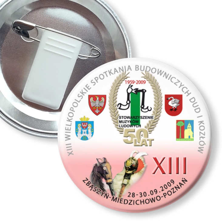 przypinka z żabką i agrafką XIII IWielkopolskie Spotkania Budowniczych Dud i Kozłów