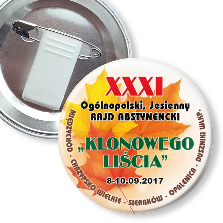 przypinka z żabką i agrafką XXXI Ogólnopolski Rajd Abstynencki Klonowego Liścia