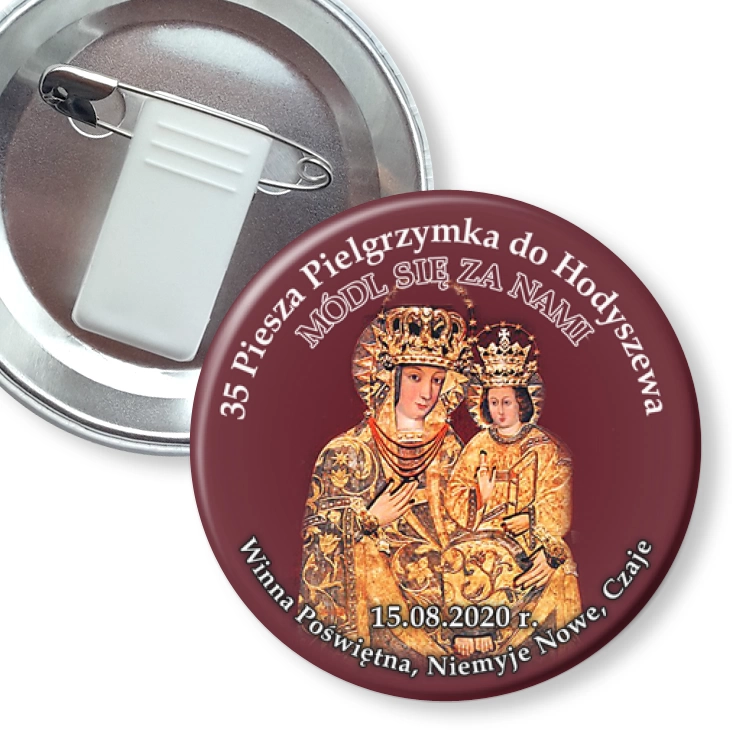 przypinka z żabką i agrafką 35 Piesza Pielgrzymka do Hodyszewa