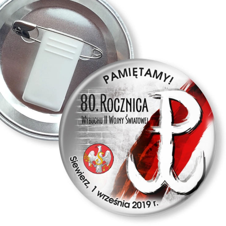 przypinka z żabką i agrafką 80. rocznica wybuchu II Wojny Światowej