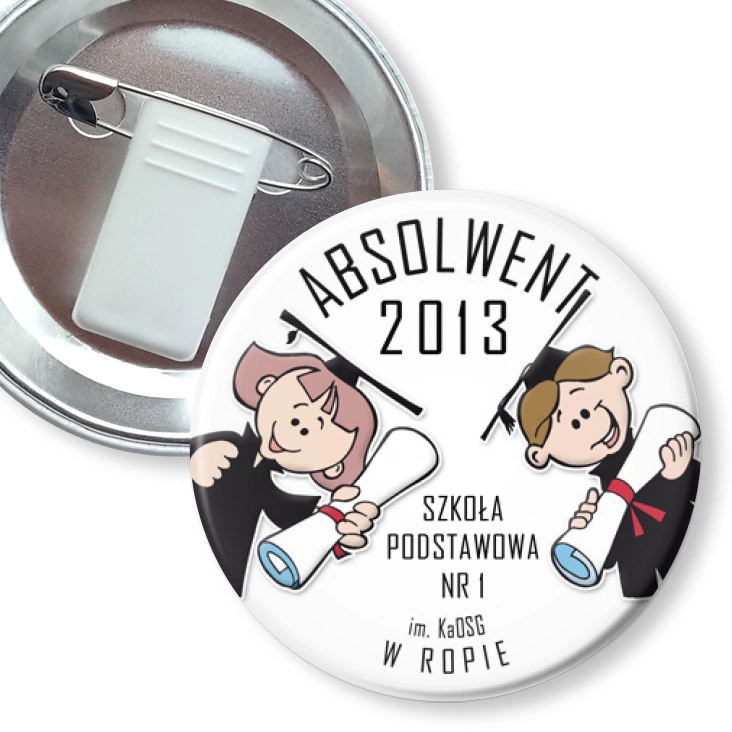 przypinka z żabką i agrafką Absolwent 2013