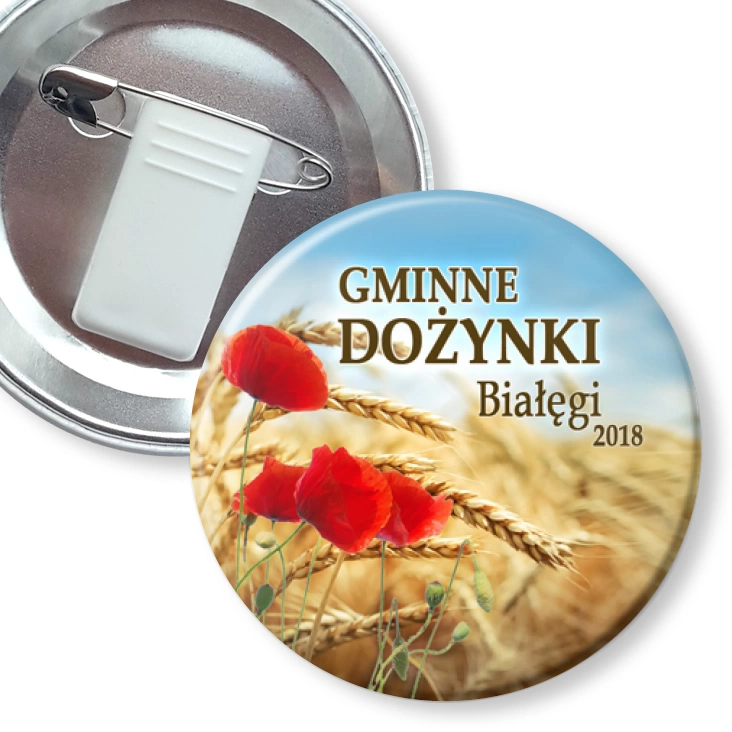 przypinka z żabką i agrafką Dożynki Gminne Białęgi 2018