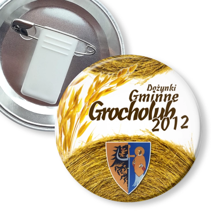 przypinka z żabką i agrafką Dożynki Gminne 2012 Grocholub