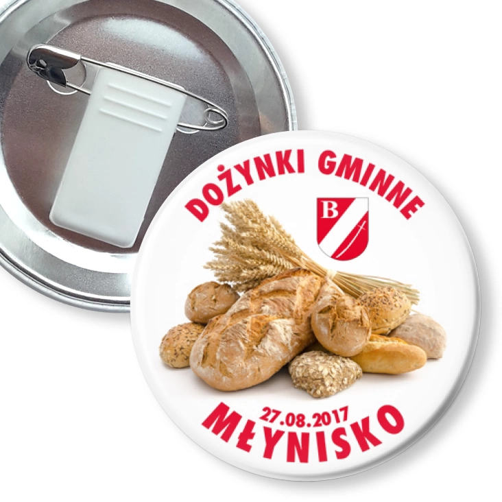 przypinka z żabką i agrafką Dożynki Gminne Młynisko 2017