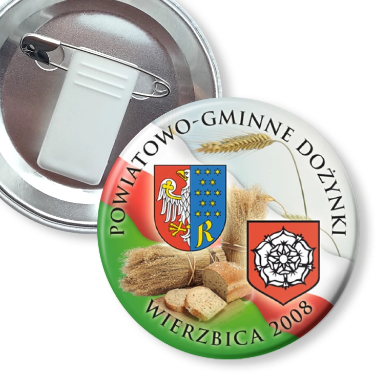 przypinka z żabką i agrafką Dożynki Powiat Radomski