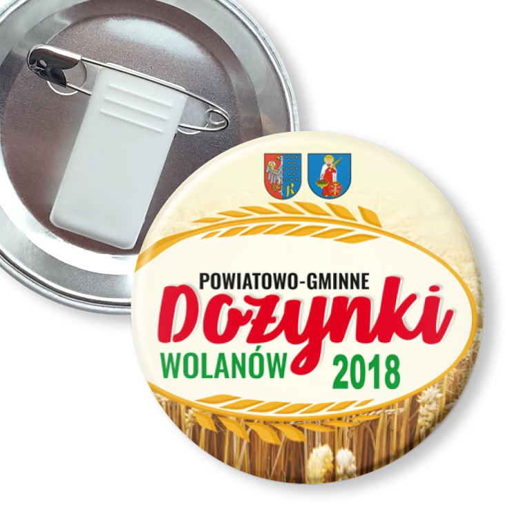 przypinka z żabką i agrafką Dożynki Wolanów 2018