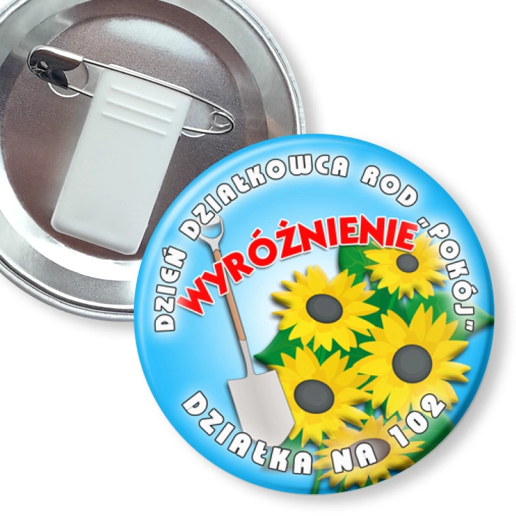 przypinka z żabką i agrafką Dzień Działkowca ROD Pokój