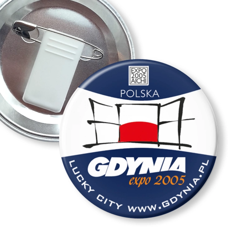 przypinka z żabką i agrafką Gdynia EXPO 2005