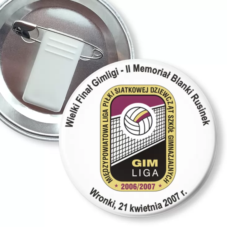przypinka z żabką i agrafką GIM Liga