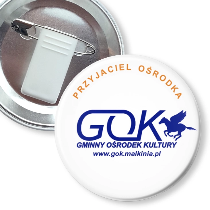 przypinka z żabką i agrafką GOK - przyjaciel ośrodka