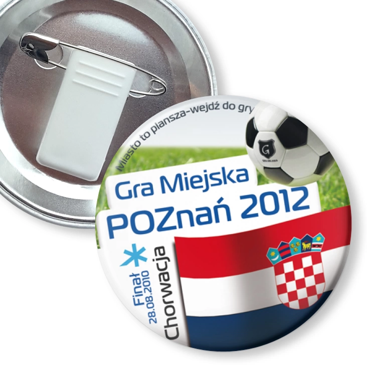 przypinka z żabką i agrafką Gra Miejska - Poznań 2012 - Chorwacja