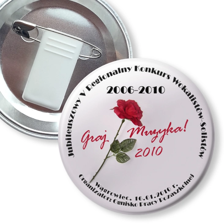 przypinka z żabką i agrafką Graj Muzyka! 2010