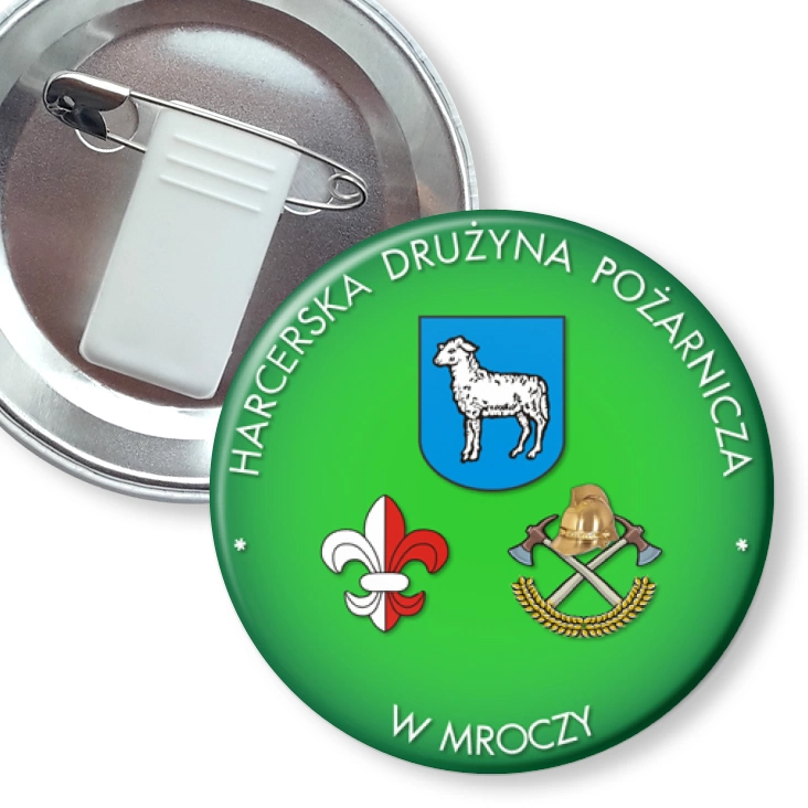 przypinka z żabką i agrafką Harcerska Drużyna Pożarnicza