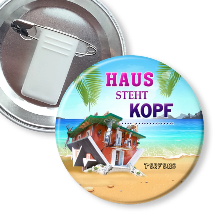 przypinka z żabką i agrafką Haus Steht Kopf