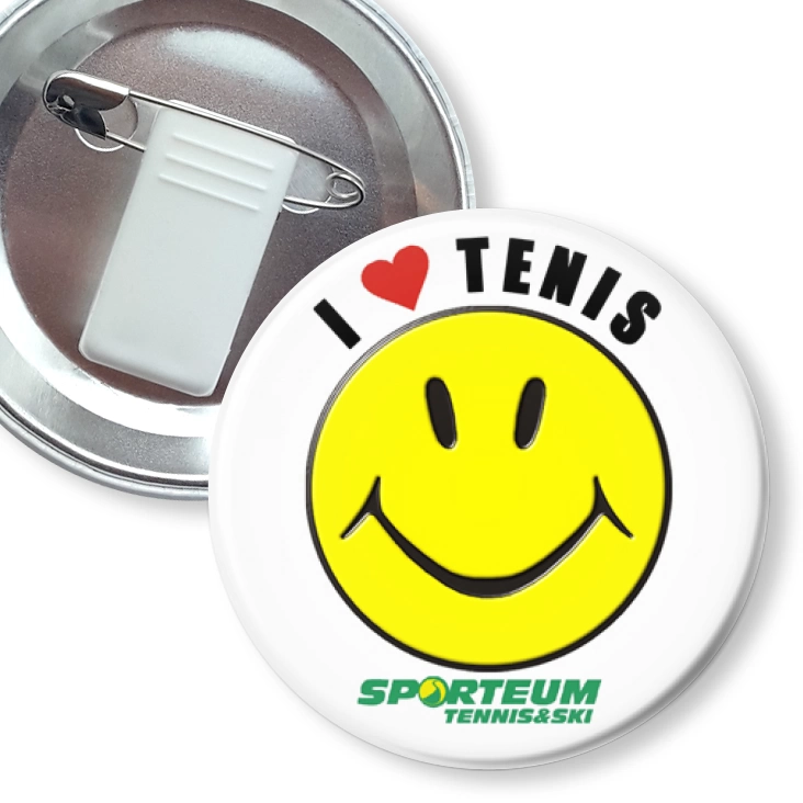 przypinka z żabką i agrafką I love tenis
