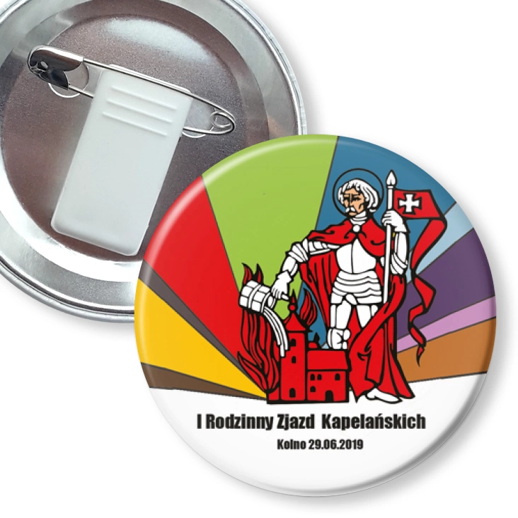 przypinka z żabką i agrafką I Rodzinny Zjazd Kapelańskich