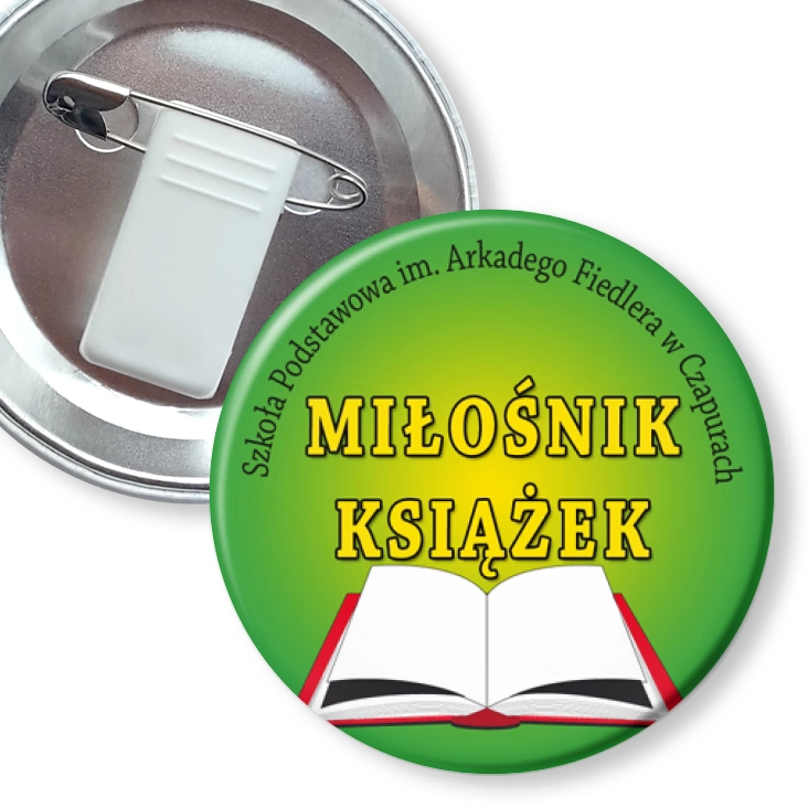 przypinka z żabką i agrafką Miłośnik książek