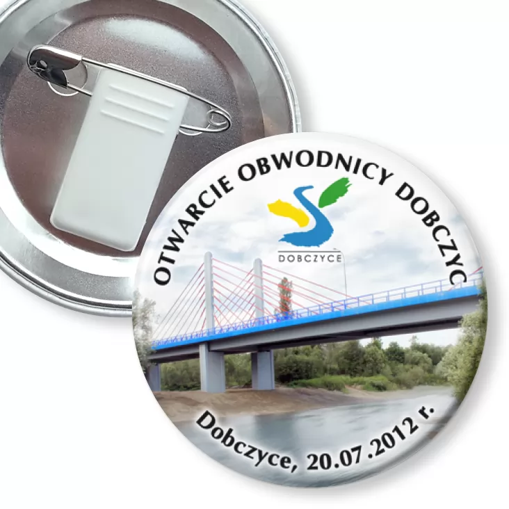 przypinka z żabką i agrafką Otwarcie obwodnicy Dobczyc