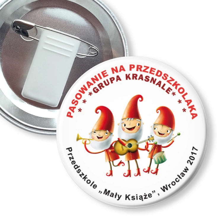 przypinka z żabką i agrafką Pasowanie na przedszkolaka