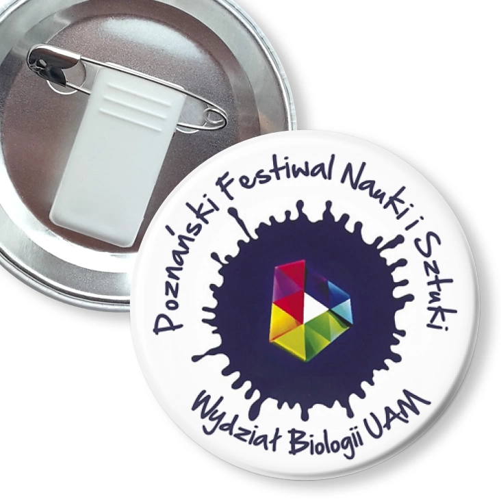przypinka z żabką i agrafką Poznański Festiwal Nauki i Sztuki