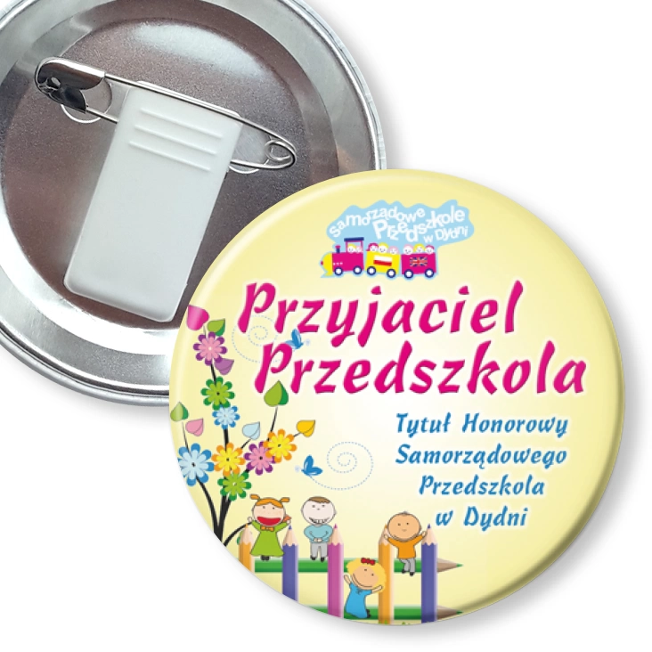 przypinka z żabką i agrafką Przedszkole w Dydni