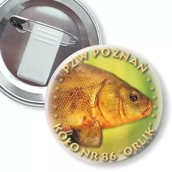 przypinka z żabką i agrafką PZW Poznań - Koło nr 86 Orlik