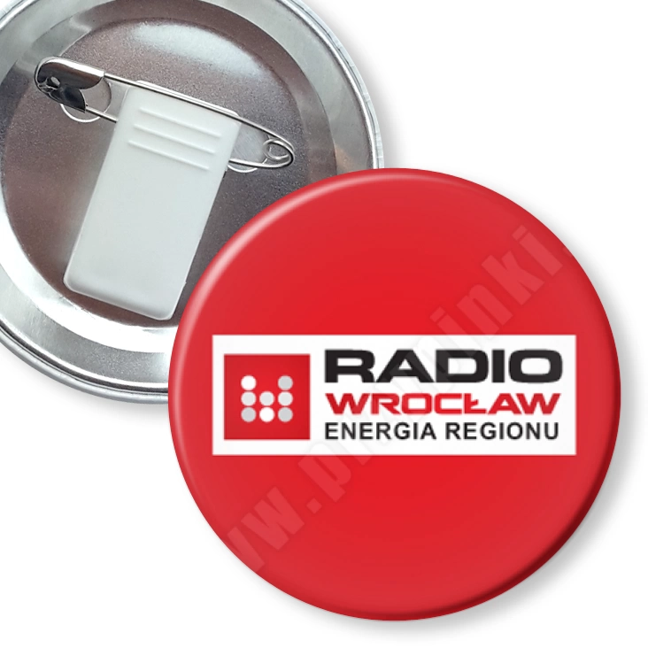 przypinka z żabką i agrafką Radio Wrocław