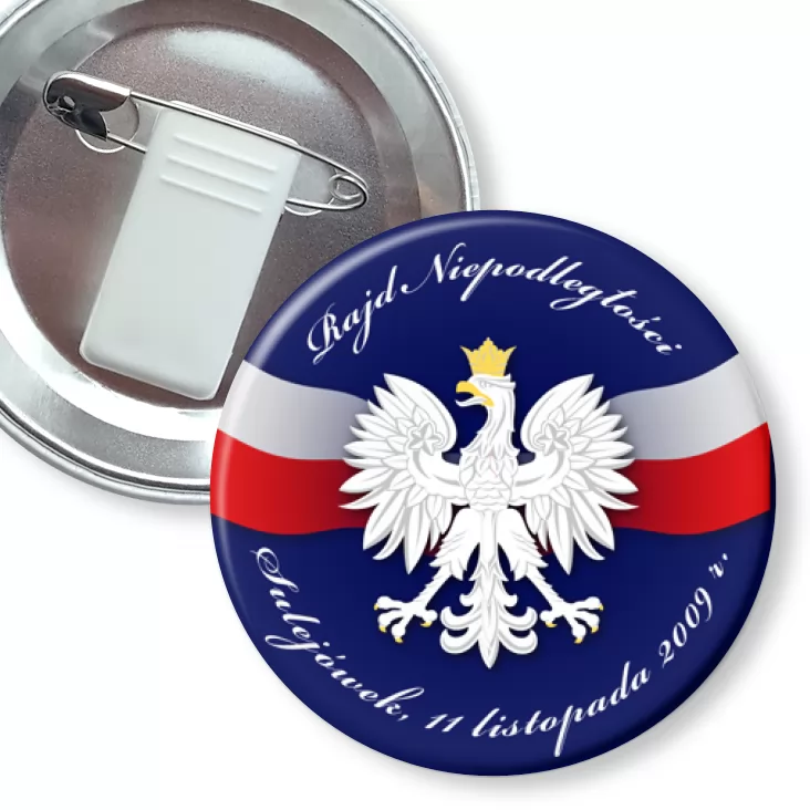 przypinka z żabką i agrafką Rajd Niepodległości - Sulejówek 2009