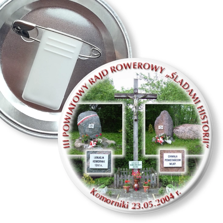 przypinka z żabką i agrafką Rajd rowerowy Śladami historii