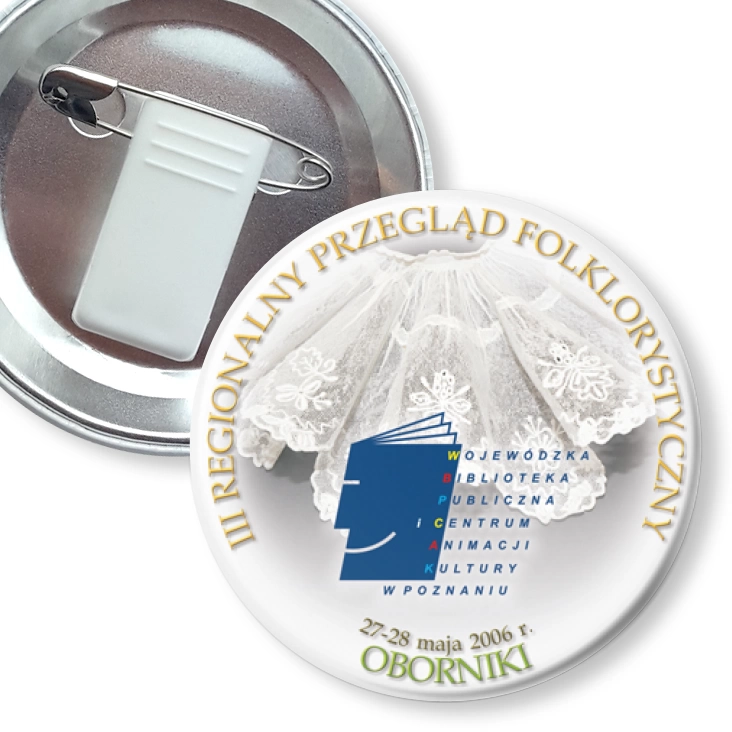 przypinka z żabką i agrafką Regionalny Przegląd Folklorystyczny