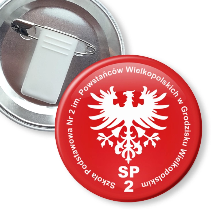 przypinka z żabką i agrafką SP 2 w Grodzisku Wielkopolskim