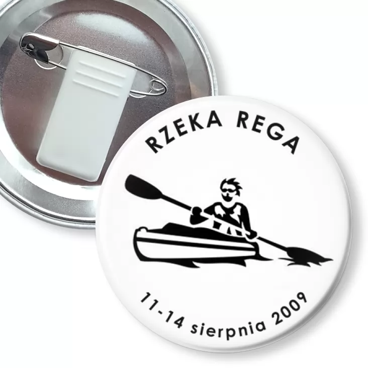 przypinka z żabką i agrafką Spływ kajakowy - Rzeka Rega