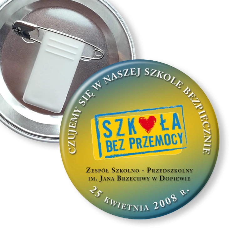 przypinka z żabką i agrafką Szkoła bez przemocy