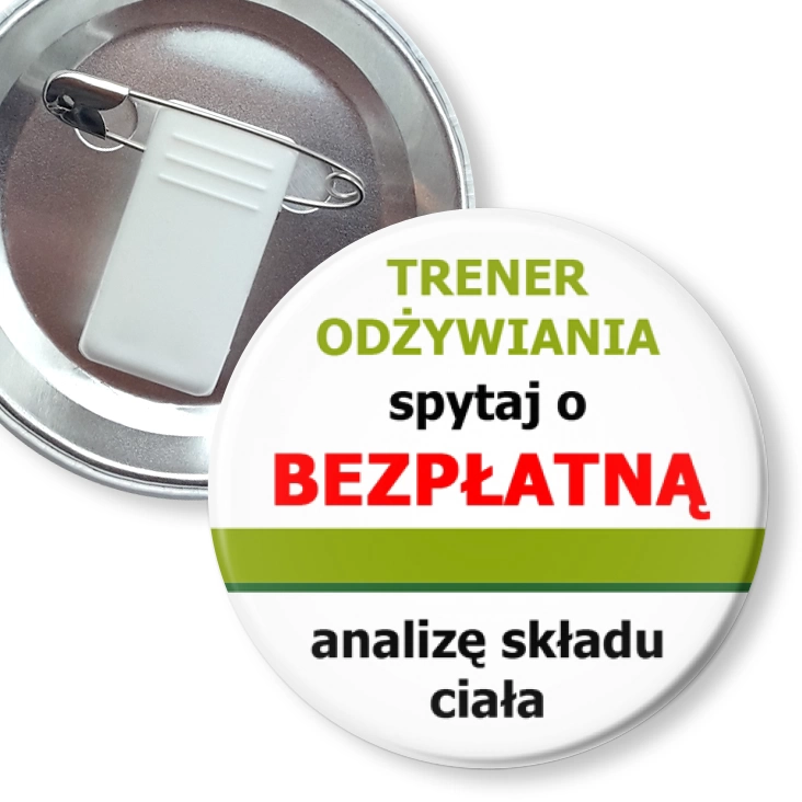 przypinka z żabką i agrafką Trener odżywiania 3