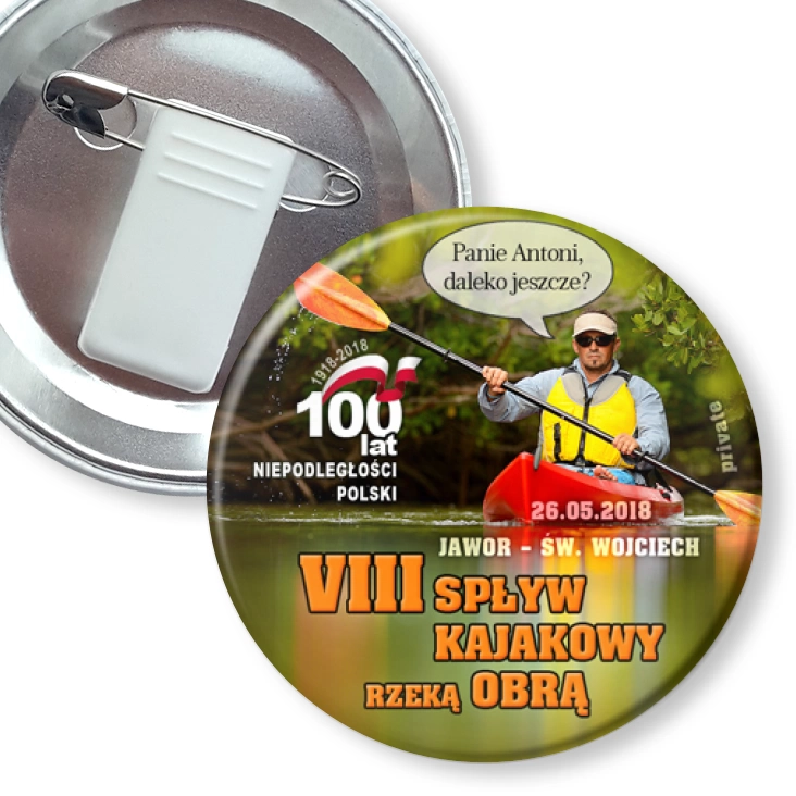 przypinka z żabką i agrafką VIII Spływ kajakowy rzeką Obrą