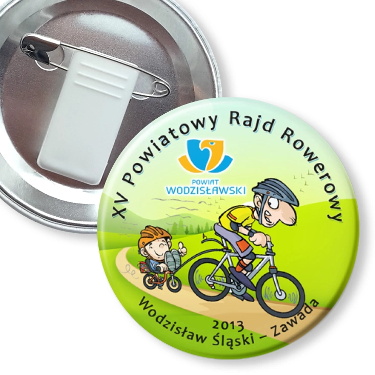 przypinka z żabką i agrafką XV Powiatowy Rajd Rowerowy