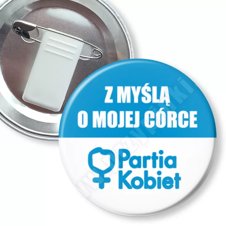 przypinka z żabką i agrafką Z myślą o mojej córce - Partia Kobiet