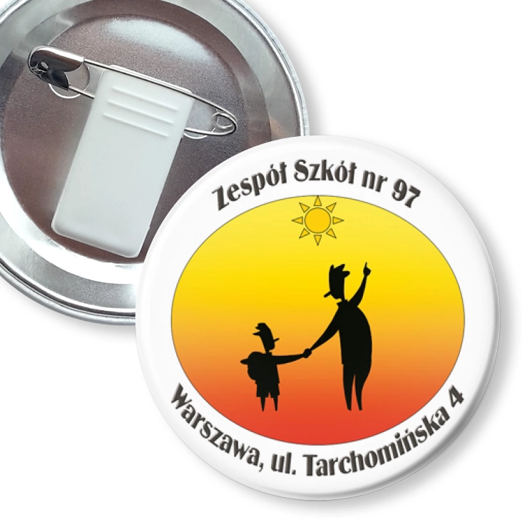 przypinka z żabką i agrafką Zespół Szkół nr 97 w Warszawie