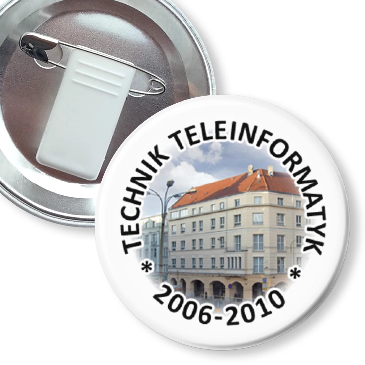 przypinka z żabką i agrafką ZSK Technik Teleinformatyk