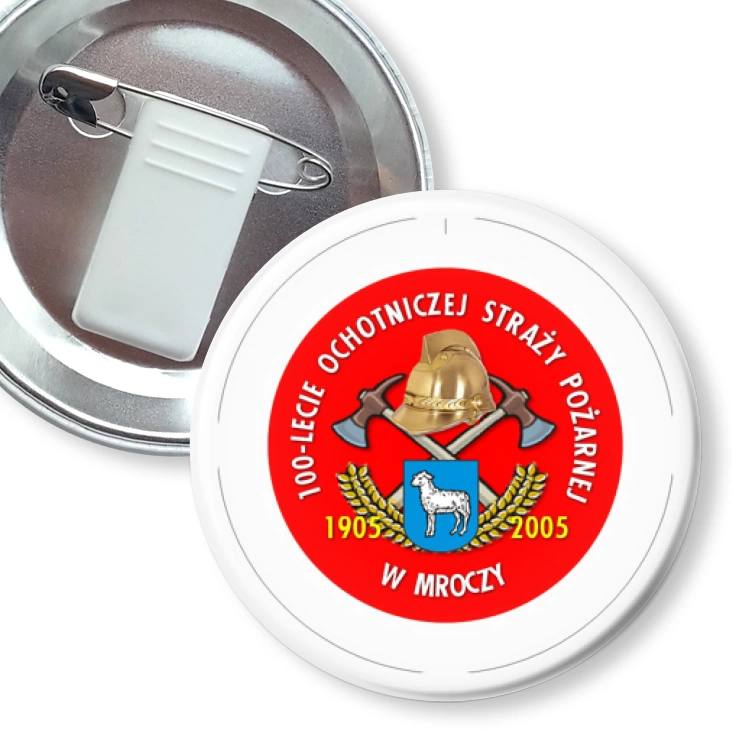 przypinka z żabką i agrafką 100-lecie Ochotniczej Straży Pożarnej