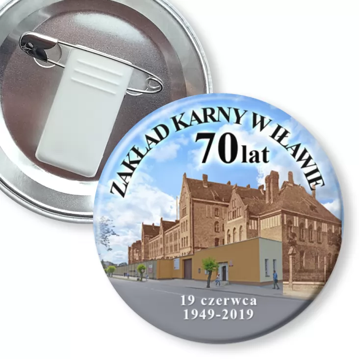 przypinka z żabką i agrafką 70 lat Zakładu Karnego w Iławie