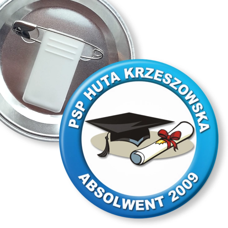 przypinka z żabką i agrafką Absolwent 2009 - PSP Huta Krzeszowska