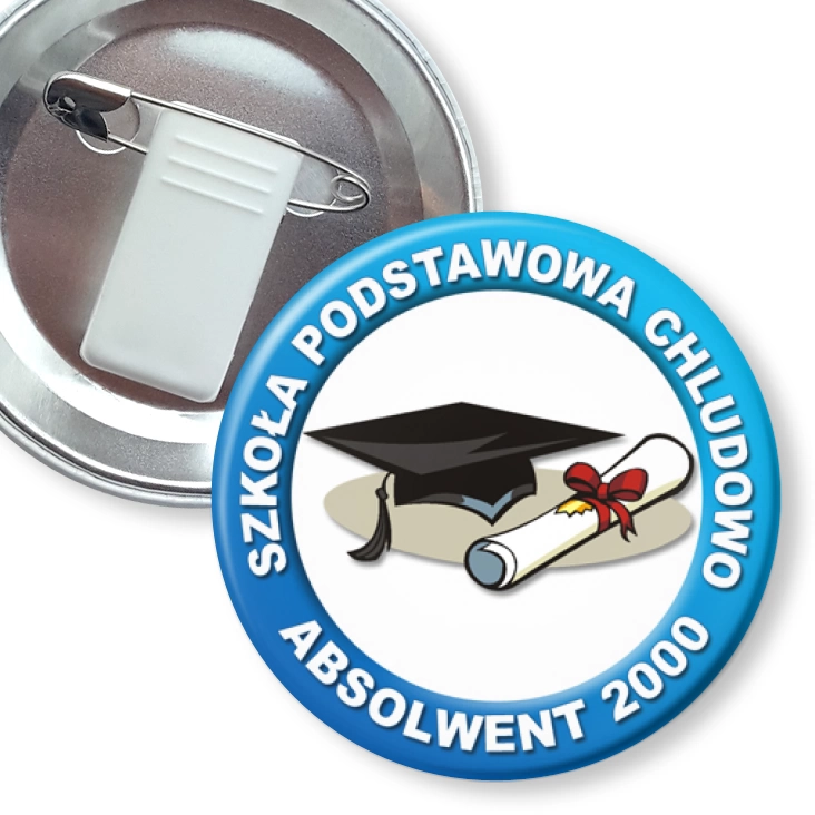 przypinka z żabką i agrafką Absolwent 2000 - SP Chludowo