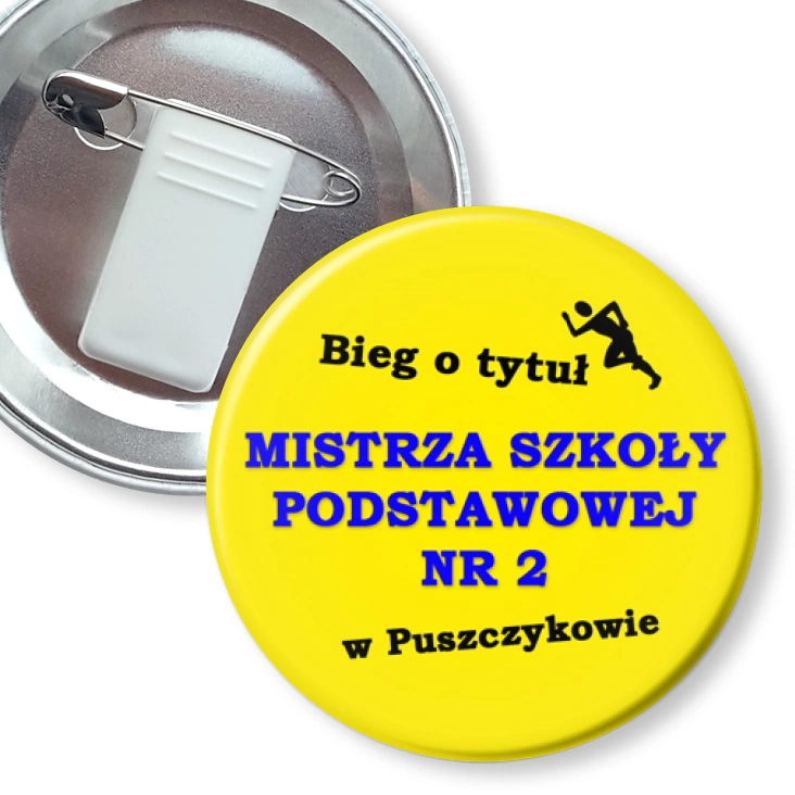 przypinka z żabką i agrafką Bieg o tytuł...