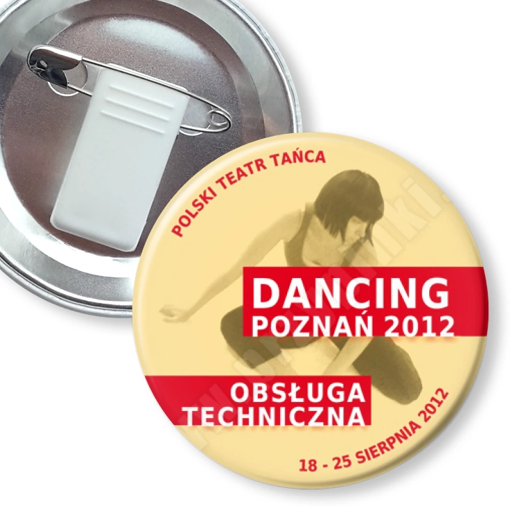 przypinka z żabką i agrafką Dancing Poznań 2012 - obsługa techniczna