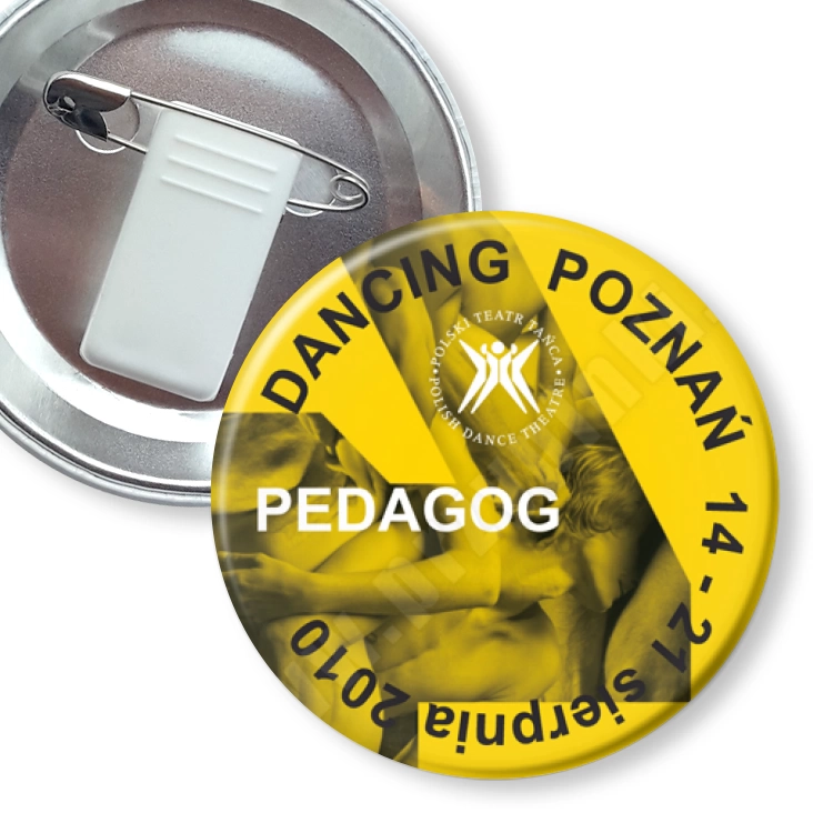 przypinka z żabką i agrafką Dancing Poznań 2010 - pedagog